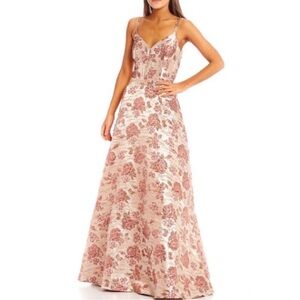 Elegant Floral Prom / evening Gown dress - Rose Gold